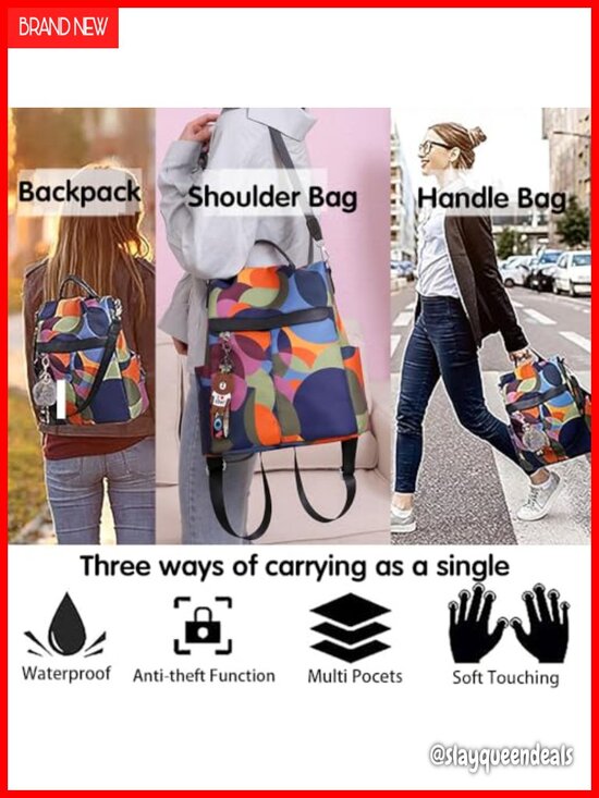 Women\'s Anti-Theft Convertible Backpack Purse Water-Resistant Oxford Travel Bag